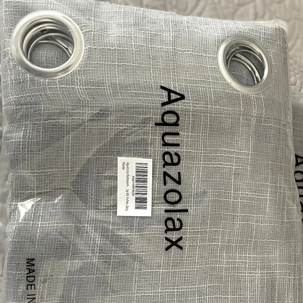 Aquazolax Linen Semi Sheer Curtains, 63-inch Length, 2 Panels, Grey